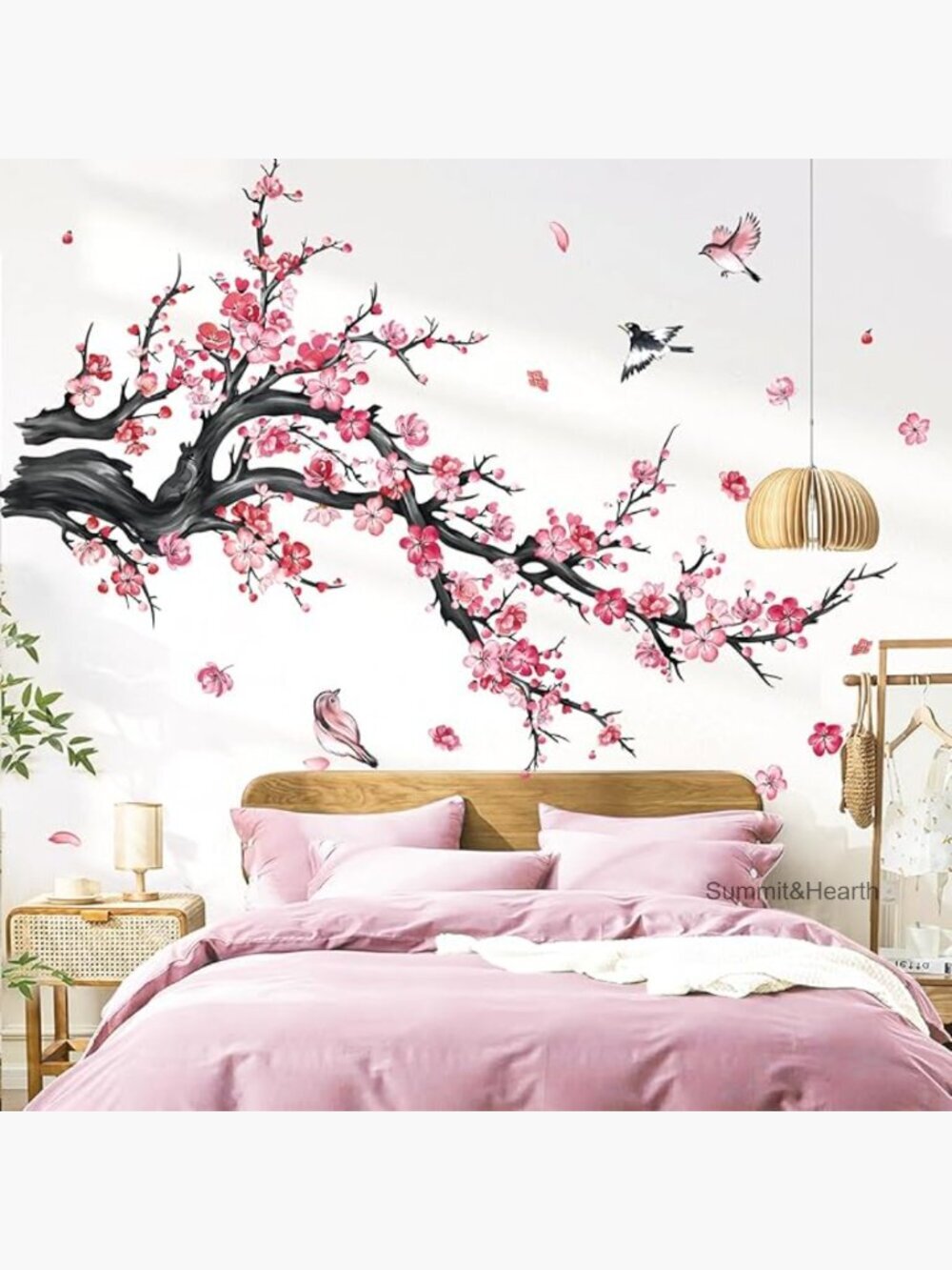 Watercolor Floral Tree Branch Wall Decals, Removable PVC Stickers, 2 Sheets